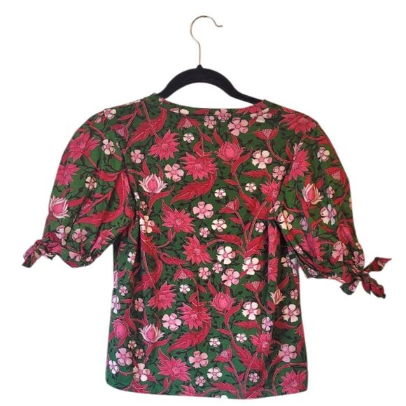 Zara Women's Green And Pink Floral Puff Sleeve Blouse Size US S - Picture 2 of 5